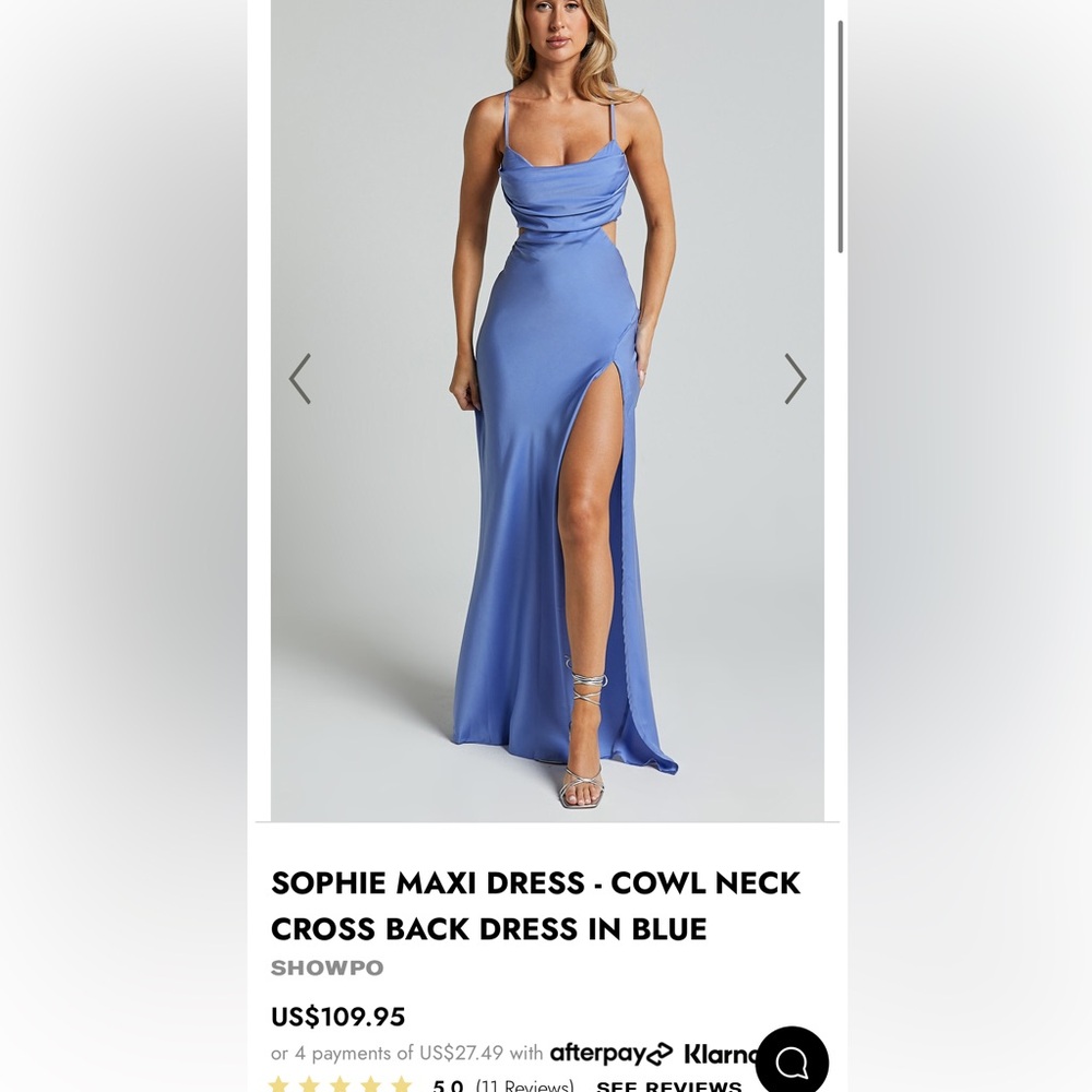 Showpo Blue Maxi Slip Dress with Slit